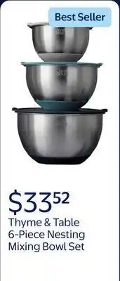 Walmart Thyme & Table 6-Piece Nesting Mixing Bowl Set with Easy Grip Transparent Lids - Blue offer