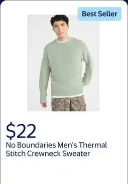Walmart No Boundaries Men's & Big Men's Thermal Stitch Crewneck Sweater, Midweight offer