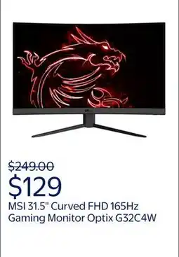 Walmart MSI 31.5 Curved FHD (1920x1080) HDMI DP 165Hz 1ms FreeSync LCD Gaming Monitor - Optix G32C4W offer
