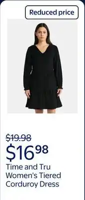 Walmart Time and Tru Women's Tiered Corduroy Dress with Long Sleeves offer
