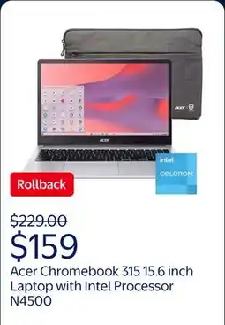 Walmart Acer Chromebook 315 15.6 inch Laptop Intel Processor N4500 4GB RAM 64GB eMMC Pure Silver, ChromeOS offer