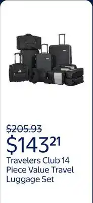 Walmart Travelers Club 14 Piece Value Travel Luggage Set - Black offer