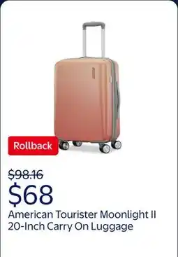 Walmart American Tourister Moonlight II 20-Inch Carry On Luggage with Spinner Wheels - Ombre Peach offer