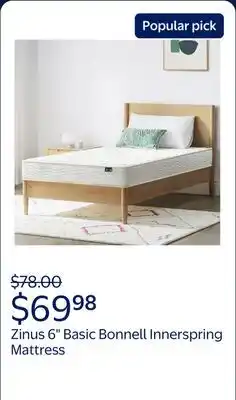 Walmart Zinus 6 Basic Tight Top Bonnell Innerspring Mattress, Twin offer
