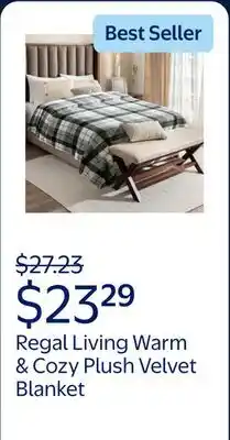 Walmart Regal Living Warm & Cozy Plush Velvet Blanket, Gray Plaid offer