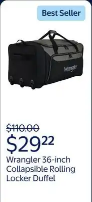 Walmart Wrangler 36-inch Collapsible 3-Wheel Rolling Locker Duffel, Black offer