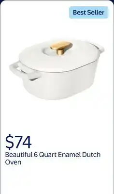 Walmart Beautiful 6 Quart Enamel Dutch Oven, White Icing by Drew Barrymore offer