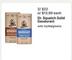 Walgreens Dr. Squatch Solid Deodorant offer