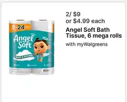 Walgreens Angel Soft Bath Tissue, 6 mega rolls offer