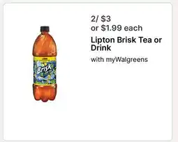 Walgreens Lipton Brisk Tea or Drink offer