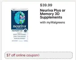 Walgreens Neuriva Plus or Memory 3D Supplements offer