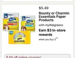 Walgreens Bounty or Charmin Essentials Paper Products offer