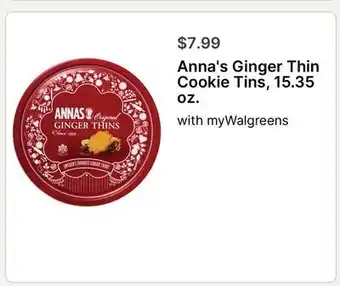 Walgreens Anna's Ginger Thin Cookie Tins, 15.35 oz offer