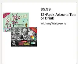 Walgreens 12 Pack Arizona Tea or Drink offer