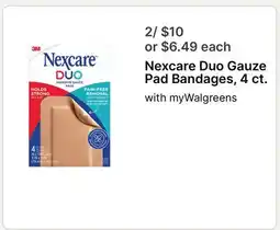 Walgreens Nexcare Duo Gauze Pad Bandages, 4 ct offer