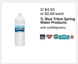 Walgreens 1L Blue Triton Spring Water Products offer
