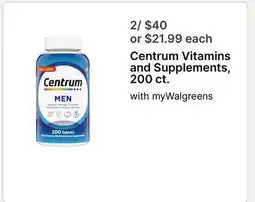 Walgreens Centrum Vitamins and Supplements 200 ct offer