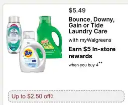 Walgreens Bounce, Downy, Gain or Tide Laundry Care offer