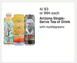 Walgreens Arizona Single-Serve Tea or Drink offer