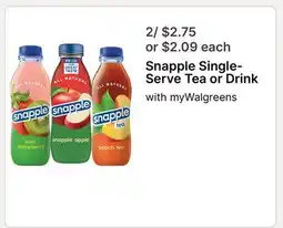 Walgreens Snapple Single-Serve Tea or Drink offer
