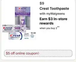 Walgreens Crest Toothpaste offer
