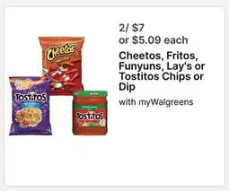 Walgreens Cheetos, Fritos, Funyuns, Lay's or Tostitos Chips or Dip offer