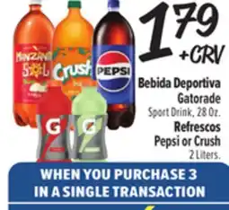 El Super Gatorade Sport Drink, 28 Oz. Pepsi or Crush 2 Liters offer