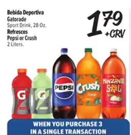 El Super Fresh Gatorade Sport Drink, 28 Oz. Pepsi or Crush 2 Liters offer