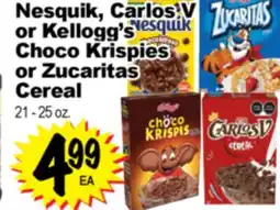 Superior Grocers Nesquik, Carlos V or Kellogg's or Zucaritas Cereal offer