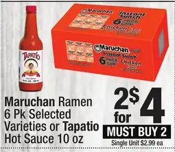 Super King Markets Maruchan Ramen 6 Pk or Tapatio Hot Sauce 10 oz offer