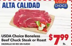 Vallarta Supermarkets USDA Choice Boneless Beef Chuck Steak or Roast / DIEZMILLO DE RES SIN HUESO offer