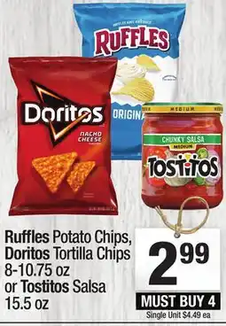 Super King Markets Ruffles Potato Chips, Doritos Tortilla Chips 8-10.75 oz or Tostitos Salsa 15.5 oz offer