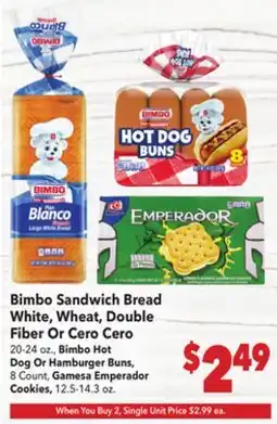 Vallarta Supermarkets Bimbo Sandwich Bread White, Wheat, Double Fiber Or Cero Cero offer