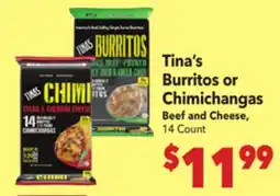 Vallarta Supermarkets Tina's Burritos or Chimichangas offer