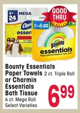 Jewel-Osco Bounty Essentials Paper Towels 2 ct. Triple Roll or Charmin Essentials Bath Tissue 6 ct. Mega Roll offer