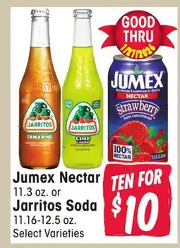 Jewel-Osco Jumex Nectar 11.3 oz. or Jarritos Soda 11.16-12.5 oz offer