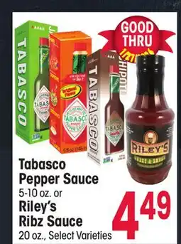 Jewel-Osco Tabasco Pepper Sauce 5-10 oz. or Riley's Ribz Sauce 20 oz offer