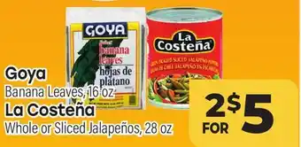 Tony’s Fresh Market Goya Banana Leaves, 16 oz La Costeña Whole or Sliced Jalapeños, 28 oz offer