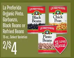 Jewel-Osco La Preferida Organic Pinto Garbanzo, Black Beans or Refried Beans offer