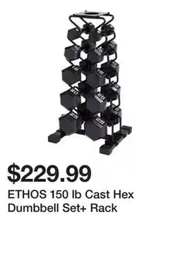 Dick's Sporting Goods ETHOS 150 lb Cast Hex Dumbbell Set+ Rack offer