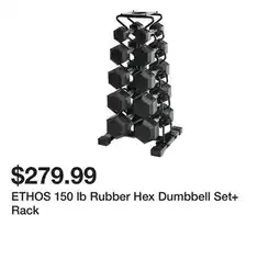 Dick's Sporting Goods ETHOS 150 lb Rubber Hex Dumbbell Set+ Rack offer