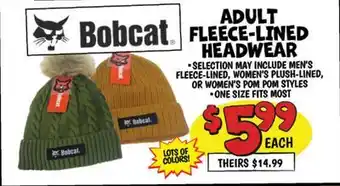 Ollie's Bobcat ADULT FLEECE-LINED HEADWEAR offer