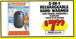 Ollie's 3-IN-1 RECHARGEABLE HAND WARMER offer