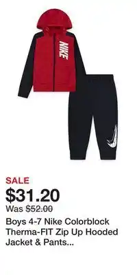 Kohl's Boys 4-7 Nike Colorblock Therma-FIT Zip Up Hooded Jacket & Pants 2-Piece Set offer