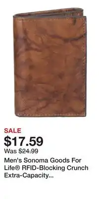 Kohl's Men's Sonoma Goods For Life RFID-Blocking Crunch Extra-Capacity Trifold Wallet offer