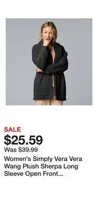 Kohl's Women's Simply Vera Vera Wang Plush Sherpa Long Sleeve Open Front Cardigan offer