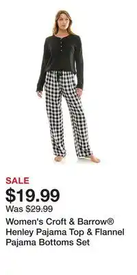 Kohl's Women's Croft & Barrow Henley Pajama Top & Flannel Pajama Bottoms Set offer