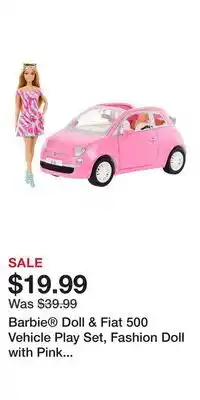 Kohl's Barbie Doll & Fiat 500 Vehicle Play Set, Fashion Doll with Pink Toy Car & Accessories offer