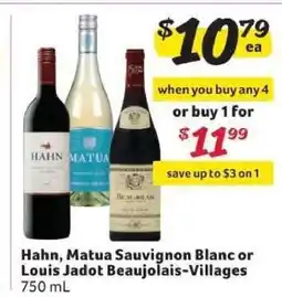 Winn Dixie Hahn, Matua Sauvignon Blanc or Louis Jadot Beaujolais-Villages offer