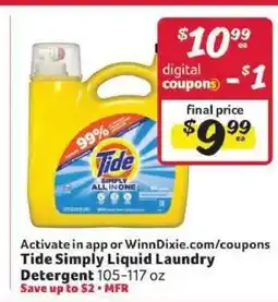 Winn Dixie Tide Simply Liquid Laundry Detergent offer